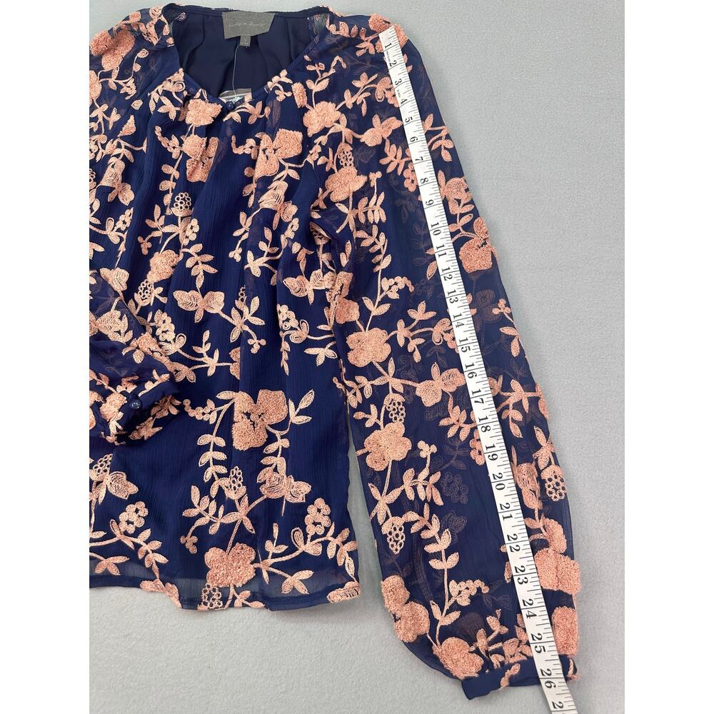 NWOT Anthropologie Sunday in Brooklyn Navy Pink Embroidered Floral Blouse Size S - Picture 10 of 11